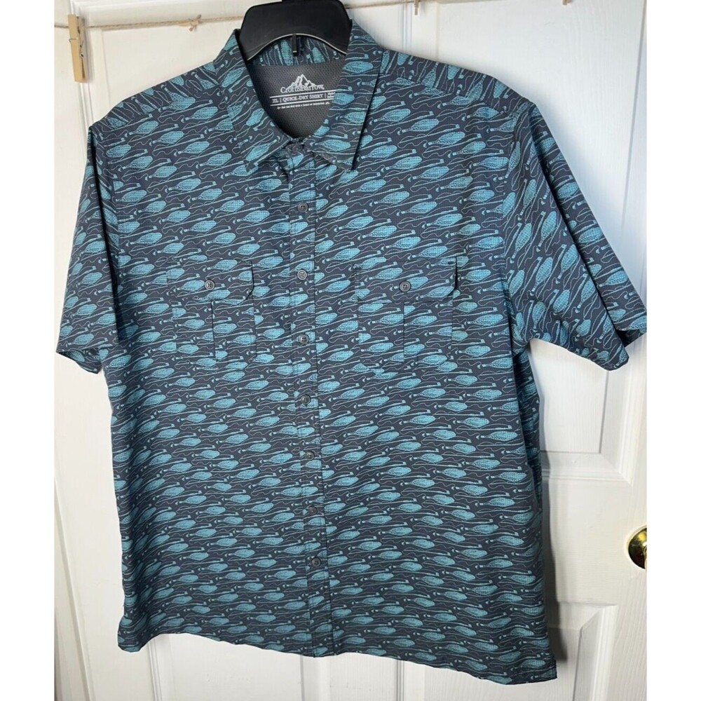 Croft and Barrow Quick Dry shirt Men's XL Fishing Pole and Net Themed Polyester